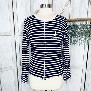 Monaco French Riviera Long-Sleeved Stripe Top Navy White Anchor Zip Up Shirt M L